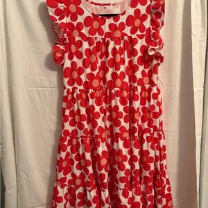 Red Floral Ruffle Midi Dress